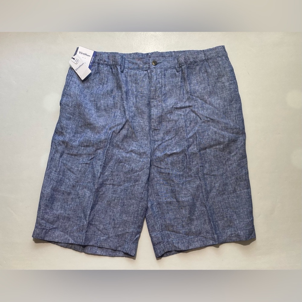 NEW Size 46 Tall Mens Roundtree & Yorke Caribbean Linen Shorts 12" Inseam - Blue